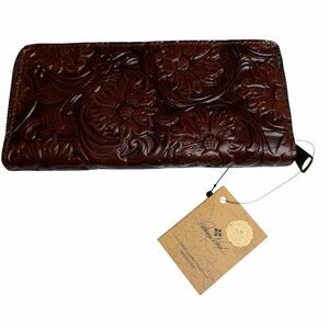 PATRICIA NASH Brown Embossed Floral Leather Lauria Wallet NWT Vintage Tooled